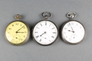 A silver cased keywind pocket watch with seconds at 6 o'clock, 2 others 