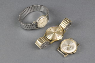 A gentleman's gilt cased Everight calendar wristwatch and 2 others 