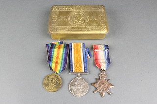 A trio of medals to G/1922. Corporal. W. Gibbens. Middx.R. together with a Christmas 1914 tin 