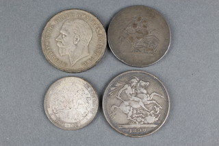 An 1890 crown and 3 other coins