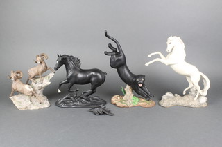 4 animal figure groups - Black Beauty 10", Big Horn Sheep 9", Silver 12" and Night Hunter 14"