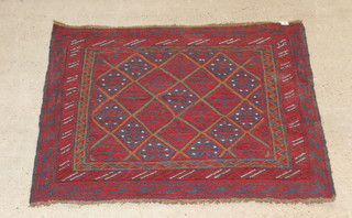 A blue and red ground Gazak rug with diamond shaped field 48" x 43" 