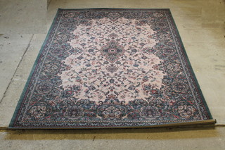 A Wilton grey and pink ground Persian style carpet with centre medallion 132" x 95" 