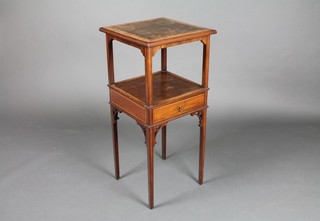 A Georgian square inlaid and crossbanded mahogany 2 tier night table, raised on square tapering supports 32 1/2"h x 14"w x 14"d  