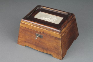 An Art Nouveau rectangular mahogany jewellery box of waisted form with hinged lid and fitted interior 5"h x 8"w x 7"d 