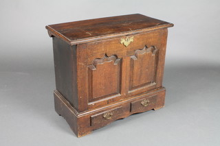 A 17th Century style miniature oak mule chest with hinged lid, the base fitted 2 long drawers 23"h x 27"w x 13"d  