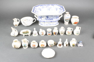 A Victorian blue and white 2 handled octagonal tureen decorated with Chinese views 9", a quantity of crested and other china