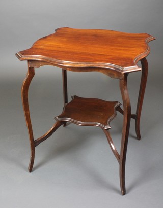 An Edwardian mahogany 2 tier occasional table, raised on cabriole supports with undertier 24"h x 23 1/2"w x 25"d 