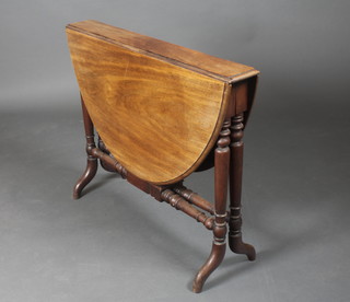 A Victorian bleached mahogany Sutherland table, raised on turned supports, 28 1/2"h x 35"w, the top 4 1/2" when closed, 41 1/2" when open
