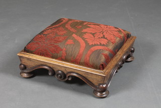A square William IV rosewood stool with upholstered drop in seat, raised on bun feet 7" 18"h x 17 1/2"w 