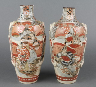 A pair of late Satsuma club shaped vases (reduced in height) 9" 