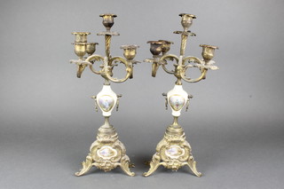 A pair of 19th Century gilt metal and porcelain 5 light candelabrum 16" 