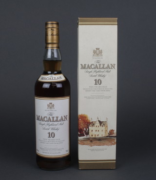 A 700ml bottle of The Macallan 10 year old single highland malt scotch whisky 