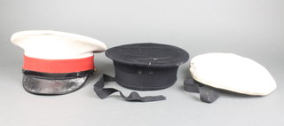 A Royal Marines peaked cap by Sanders & Brightman together with 2 Royal Naval ratings caps