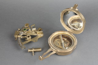 A reproduction 19th Century brass pocket sextant 5" together with a reproduction brass prismatic compass 