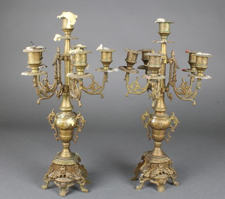 A pair of Continental gilt metal 5 light candelabrum 17"  