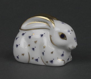 A Royal Crown Derby paperweight in the form of a seated rabbit base marked MM1 3"