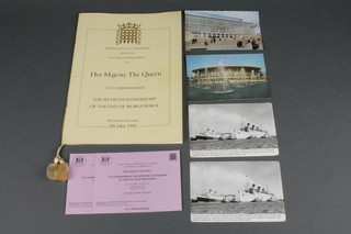 A ceremonial programme to commemorate the 50th Anniversary of the End of the Second World War 5th May 1995 Westminster Hall, together with 2 tickets and 4 postcards 
