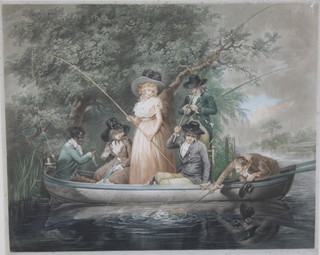 After Moorland, an 18th/19th Century coloured print "The Fishing Party" with blind proof stamp and signed in the margin Sidney E Wilson, 18" x 22"
