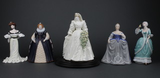 A Coalport limited edition - Diana Princess of Wales CW438 9", do. Golden Age Alexandra at the Ball 8", 3 Franklin Mint figures 8" 