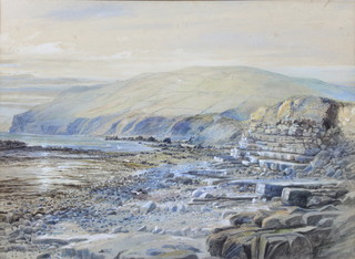 E Hay, watercolour drawing, study of the beach at Newgate 1890, both signed 22" x 28" 