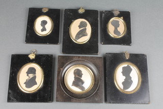 6 19th Century silhouette portraits, studies of lady and gentleman
