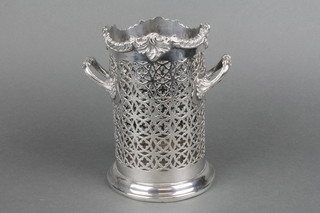 A silver plated pierced 2 handled siphon holder