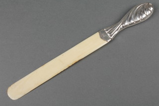 A Victorian silver handled ivory paper knife, Birmingham 1892