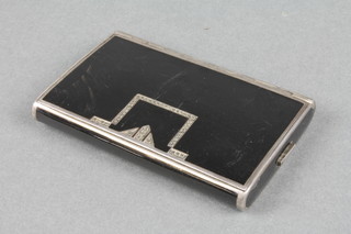 An Art Deco silver and black enamelled cigarette case 