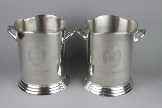 A pair of contemporary 2 handled silver plated champagne coolers