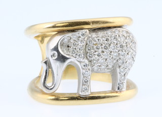 An 18ct diamond set open elephant ring, approx 12 grams. size L