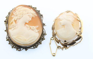 A 9ct gold mounted cameo portrait brooch and a plated ditto 