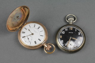 A chrome cased black dial Army issue pocket watch, the dial inscribed Damas, a gold plated hunter pocket watch