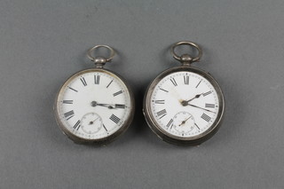 2 silver cased keywind pocket watches with seconds at 6 o'clock 