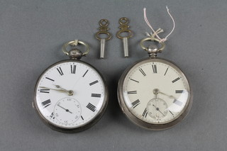 2 19th Century silver key wind pocket watches with seconds at 6 o'clock 