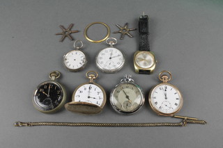 A black faced Army issue pocket watch, minor watches 
