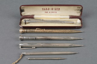A cased silver Yard o'led propelling pencil, 2 silver ditto and 3 others 