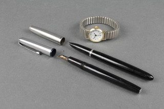A Parker fountain pen, 1 other and a lady's wristwatch