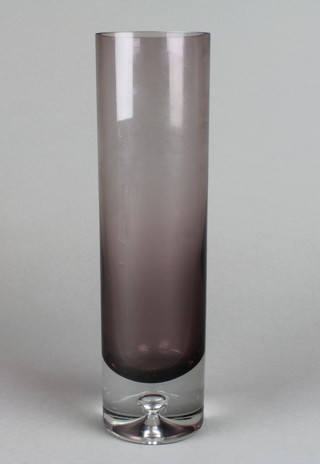 A 1970's Studio purple glass vase with bubble base engraved Tapio Wirkkala 11 1/4" 