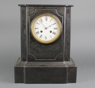 A French 19th Century 8 day striking mantel clock with enamelled dial and Roman numerals, contained in a black marble case, dial marked Benson 