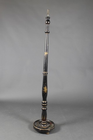 A 1930's black lacquered chinoiserie style standard lamp 