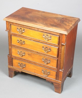 A Georgian style mahogany apprentice chest with canted corners, fitted 4 drawers with brass swan neck drop handles, raised on bracket feet 21 1/2"h x 21"w x 11 1/2"d 