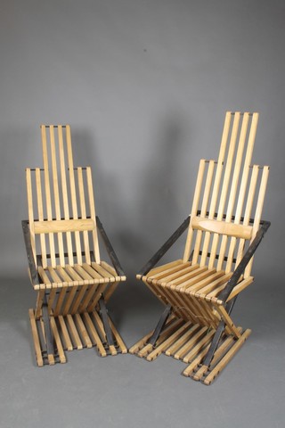 Jim Warren?, a pair of stylish metal and slatted folding teak chairs