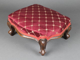 A Victorian mahogany show frame stool of serpentine outline raised on cabriole supports 6"h x 12"w x 11"d 