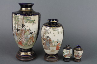 An octagonal blue ground Satsuma vase decorated with panels of figures 8", an oviform ditto 6" and 2 smaller vases 2" and 1 3/4" 