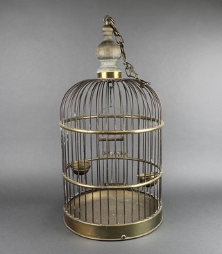 A cylindrical brass bird cage 15" 
