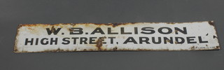 An enamelled sign W. B. Allison High Street Arundel 7" x 14" 