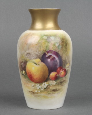 A Royal Worcester oviform vase decorated with fruit, by Ricketts. 2226 6" 