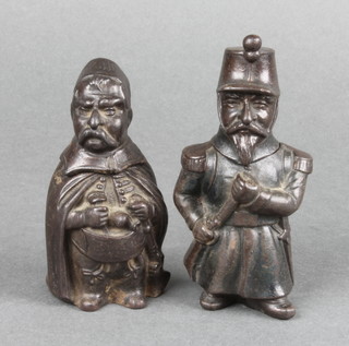 2 19th Century bronze vesta cases in the form of a standing soldier and bandit 3" 