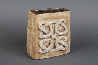 A tan ground Troika vase with geometric decoration,5"